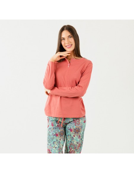 Pijama largo algodón Esventa marsala pijama-largo-algodon