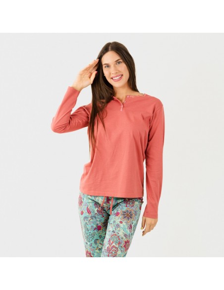 Pijama largo algodón Esventa marsala pijama-largo-algodon