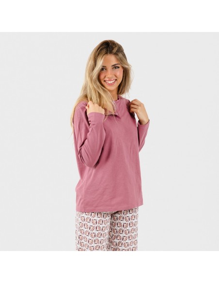 Pijama largo algodón Calsa malva rosa pijama-largo-algodon