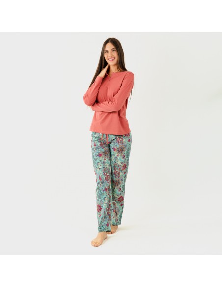 Pijama largo algodón Esventa marsala pijama-largo-algodon