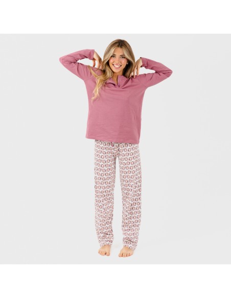 Pijama largo algodón Calsa malva rosa pijama-largo-algodon