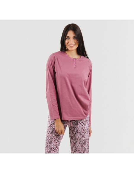 Pijama largo algodón Malura malva rosa pijama-largo-algodon