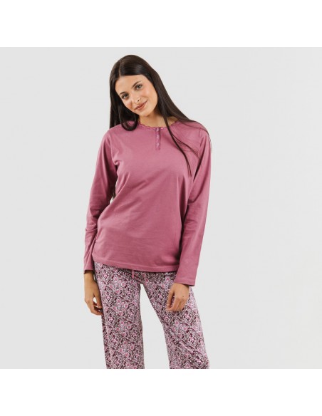 Pijama largo algodón Malura malva rosa pijama-largo-algodon