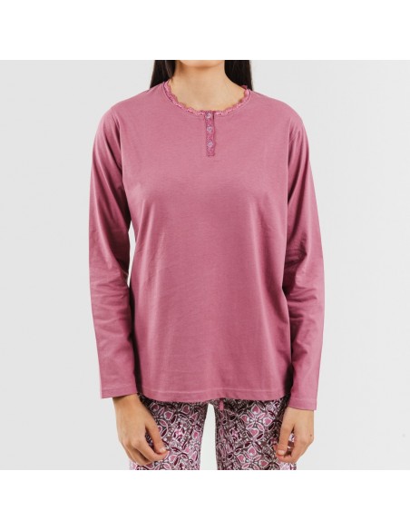 Pijama largo algodón Malura malva rosa pijama-largo-algodon