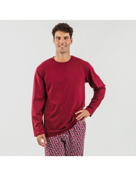 Pijama largo algodón hombre Jaume burdeos pijama-algodon