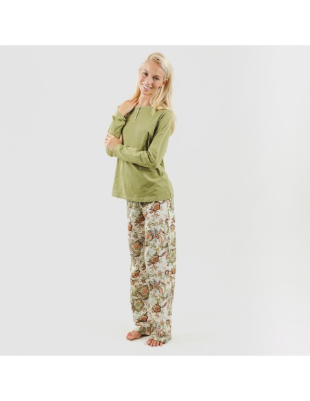 Pijama largo algodón Estefania verde caceria pijama-largo-algodon