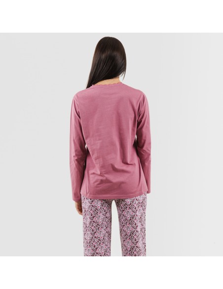 Pijama largo algodón Malura malva rosa pijama-largo-algodon