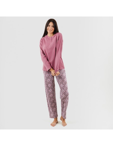 Pijama largo algodón Malura malva rosa pijama-largo-algodon