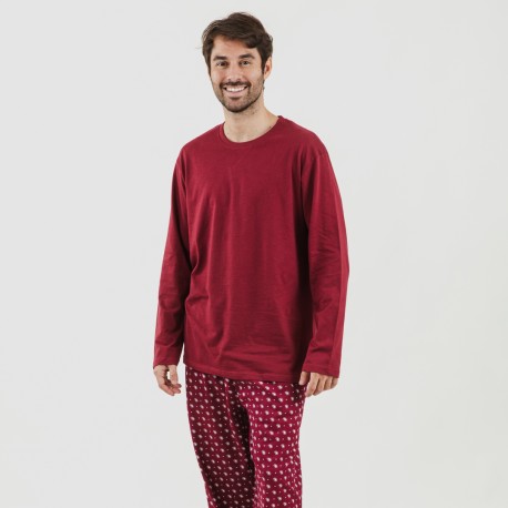 Pijama largo algodón hombre Cachemir burdeos ropa-de-estar-por-casa