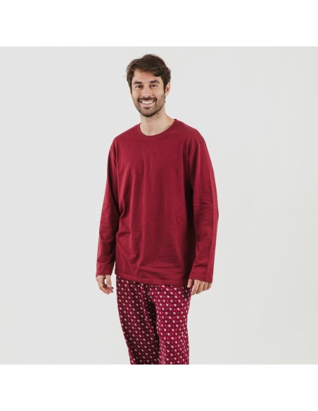 Pijama largo algodón hombre Cachemir burdeos ropa-de-estar-por-casa