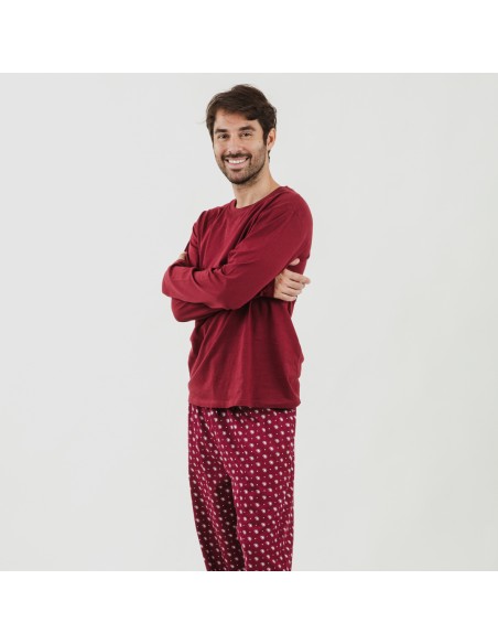 Pijama largo algodón hombre Cachemir burdeos ropa-de-estar-por-casa