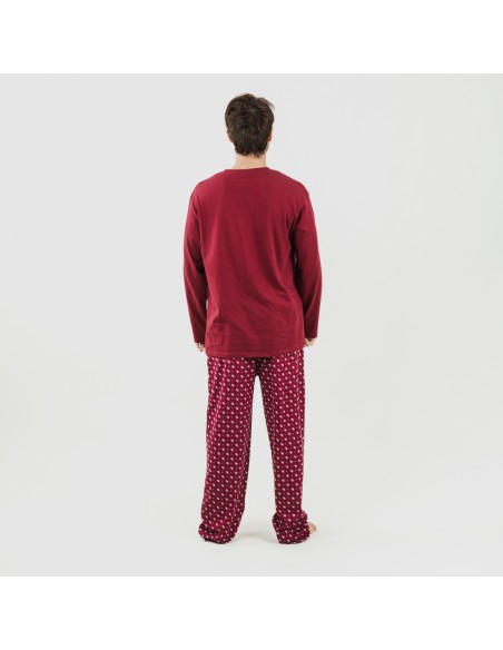 Pijama largo algodón hombre Cachemir burdeos ropa-de-estar-por-casa