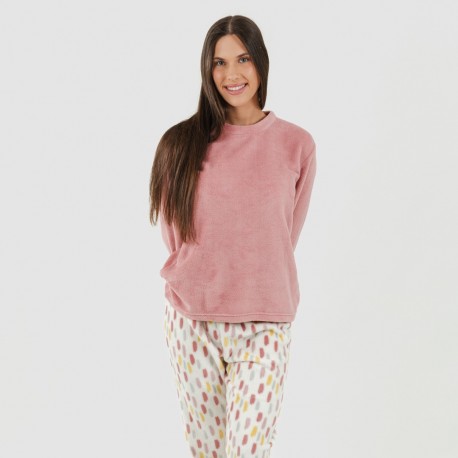 Pijama coral Manchitas malva rosa pijama-coralina