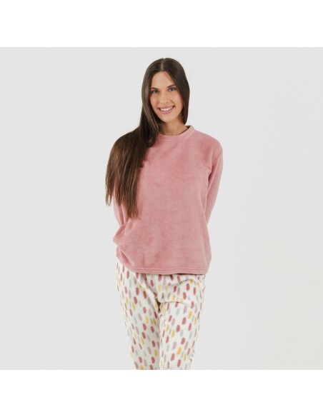 Pijama coral Manchitas malva rosa pijama-coralina