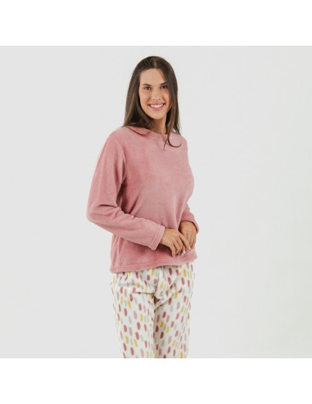 Pijama coral Manchitas malva rosa pijama-coralina