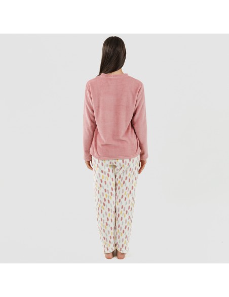 Pijama coral Manchitas malva rosa pijama-coralina