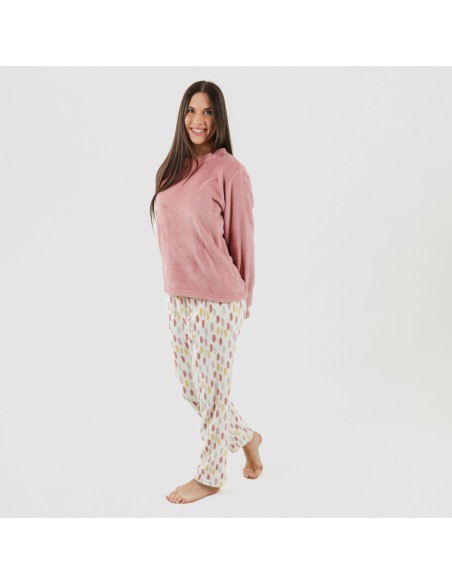 Pijama coral Manchitas malva rosa pijama-coralina