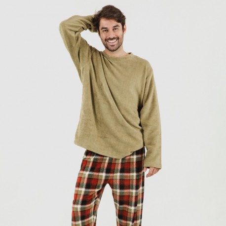 Pijama coral hombre Lucho verde pijama-coralina