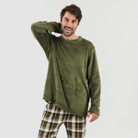 Pijama coral hombre Cuadro Aperol verde caceria pijama-coralina