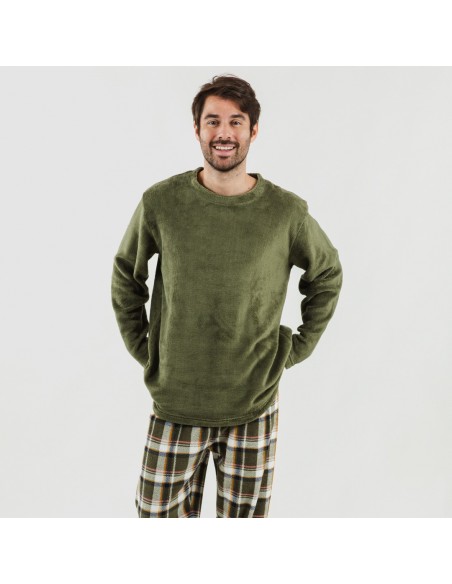 Pijama coral hombre Cuadro Aperol verde caceria pijama-coralina