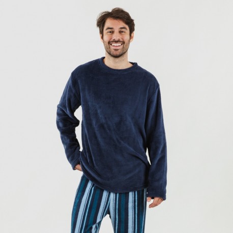 Pijama coral hombre Raya Benjumea azul marino pijama-coralina