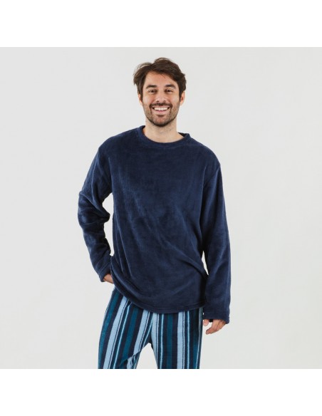 Pijama coral hombre Raya Benjumea azul marino pijama-coralina