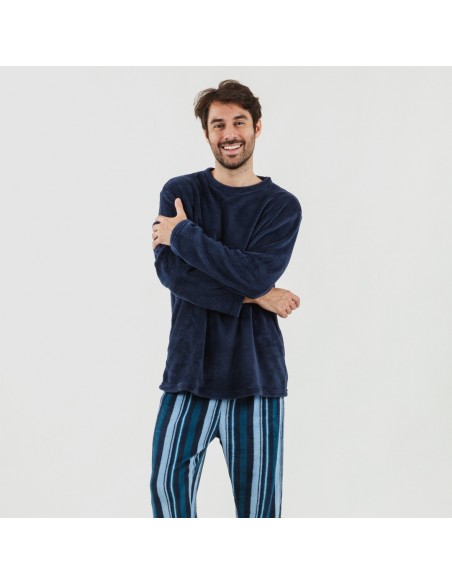 Pijama coral hombre Raya Benjumea azul marino pijama-coralina