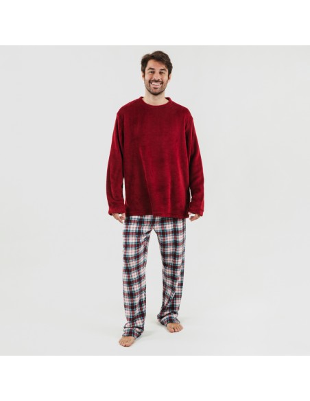 Pijama coral hombre Cuadro Ernesto burdeos pijama-coralina