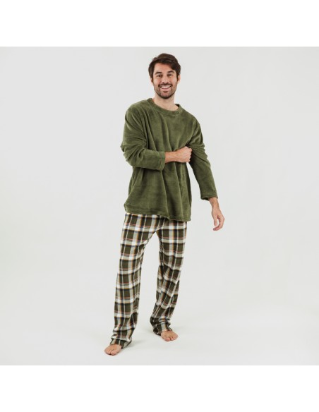 Pijama coral hombre Cuadro Aperol verde caceria pijama-coralina