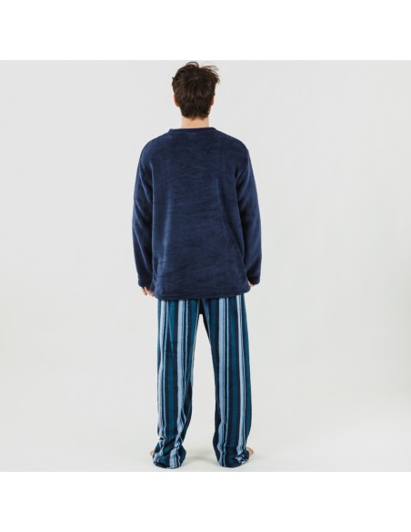 Pijama coral hombre Raya Benjumea azul marino pijama-coralina