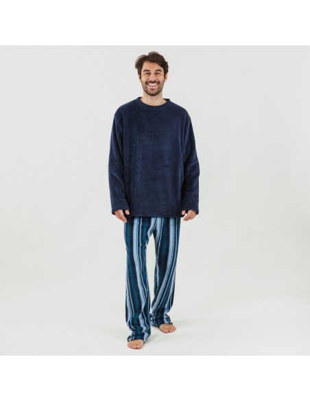 Pijama coral hombre Raya Benjumea azul marino pijama-coralina