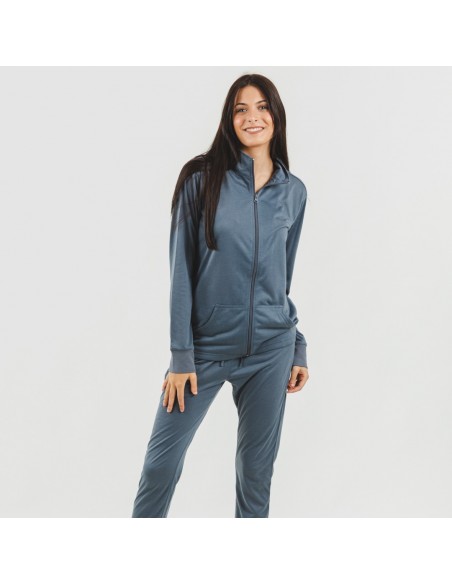 Conjunto deportivo chaqueta cremallera mujer indigo ropa-de-estar-por-casa