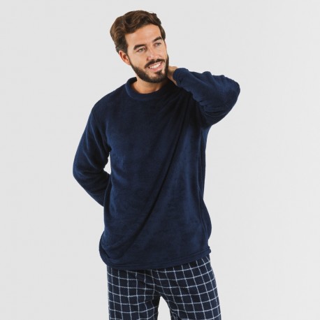 Pijama coral hombre Cuadro Pruden azul marino pijama-coralina