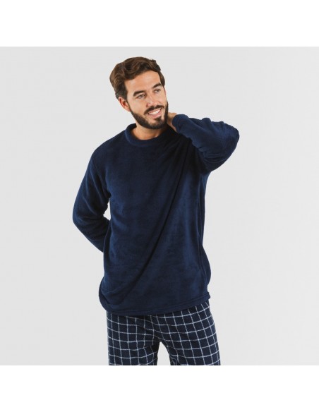 Pijama coral hombre Cuadro Pruden azul marino pijama-coralina