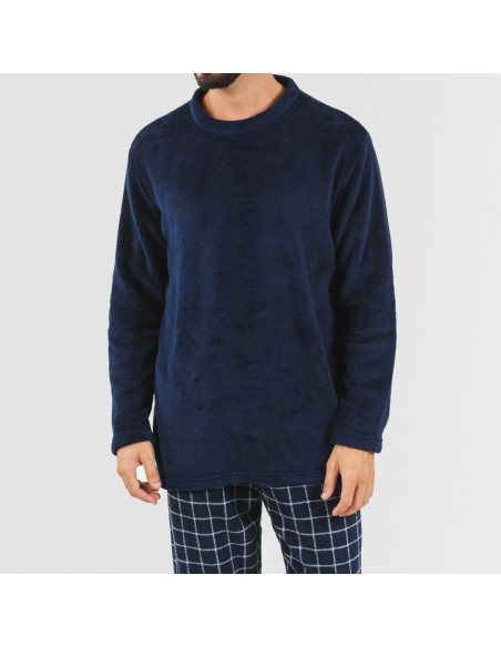 Pijama coral hombre Cuadro Pruden azul marino pijama-coralina