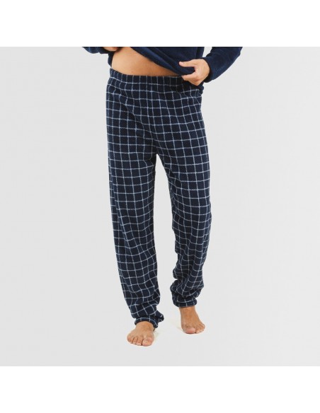 Pijama coral hombre Cuadro Pruden azul marino pijama-coralina