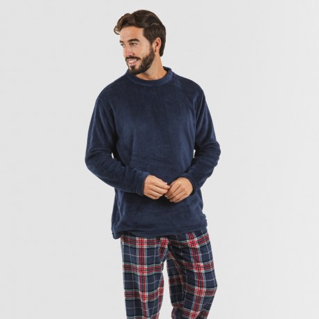 Pijama coral hombre Cuadro Curtis azul marino pijama-coralina