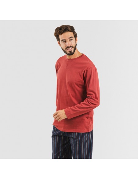 Pijama hombre franela Raya San Luis burdeos pijama-franela