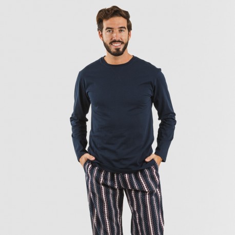 Pijama hombre franela Cronos azul marino pijama-franela