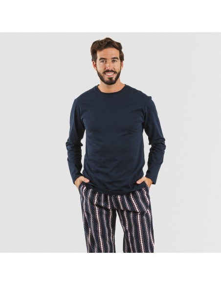 Pijama hombre franela Cronos azul marino pijama-franela