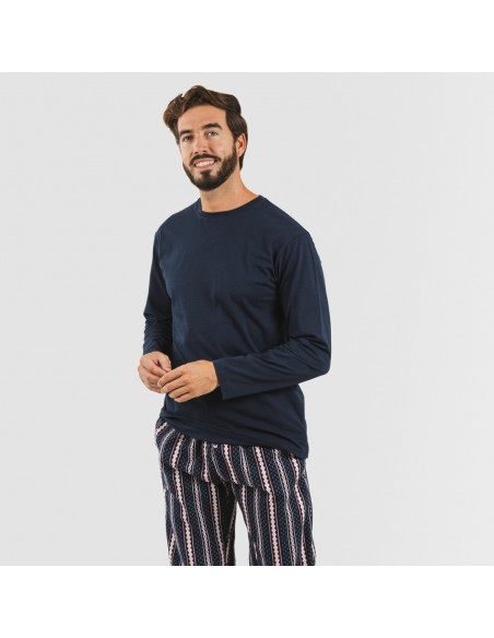 Pijama hombre franela Cronos azul marino pijama-franela