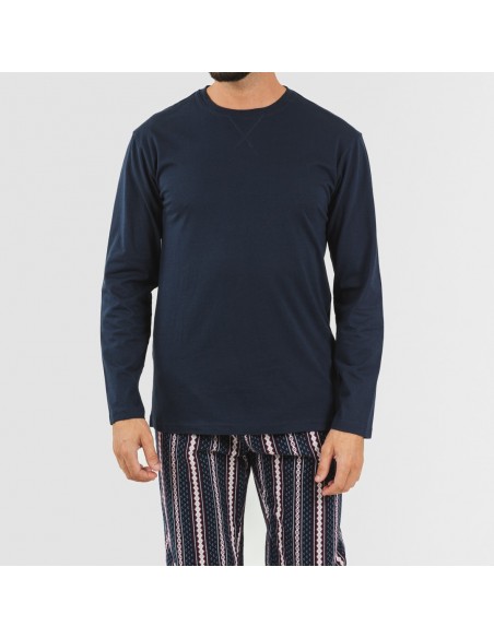 Pijama hombre franela Cronos azul marino pijama-franela