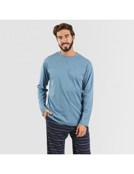 Pijama largo algodón hombre Raya San Luis indigo pijama-algodon