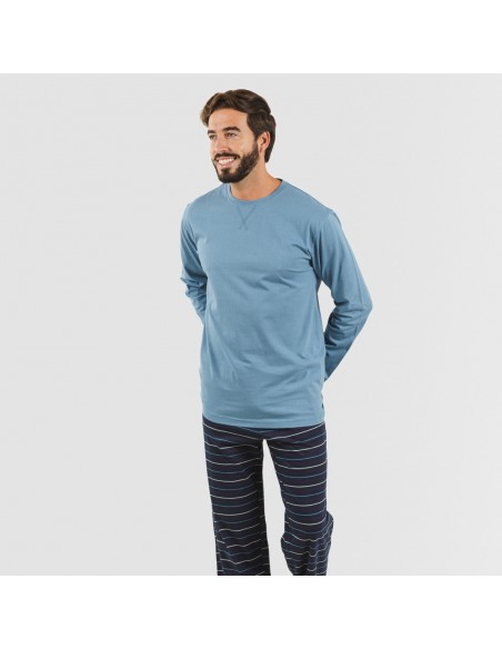 Pijama largo algodón hombre Raya San Luis indigo pijama-algodon