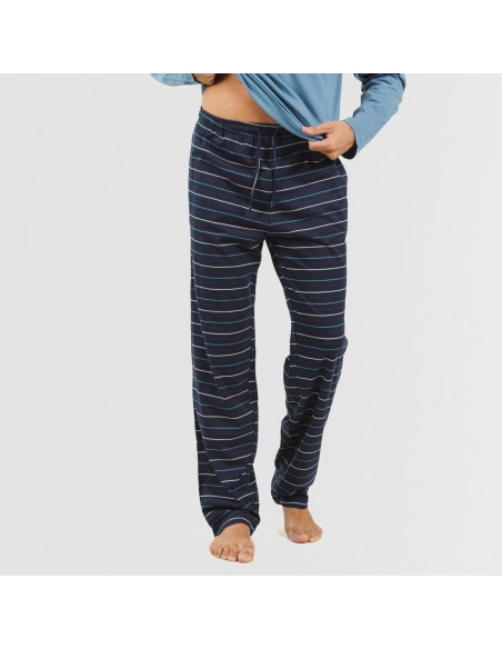 Pijama largo algodón hombre Raya San Luis indigo pijama-algodon