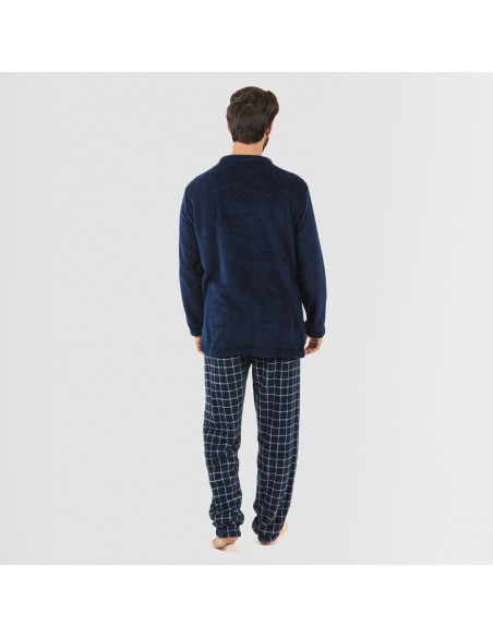 Pijama coral hombre Cuadro Pruden azul marino pijama-coralina