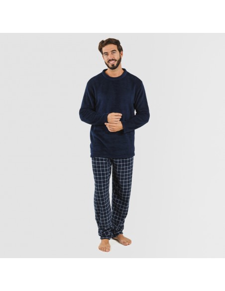 Pijama coral hombre Cuadro Pruden azul marino pijama-coralina