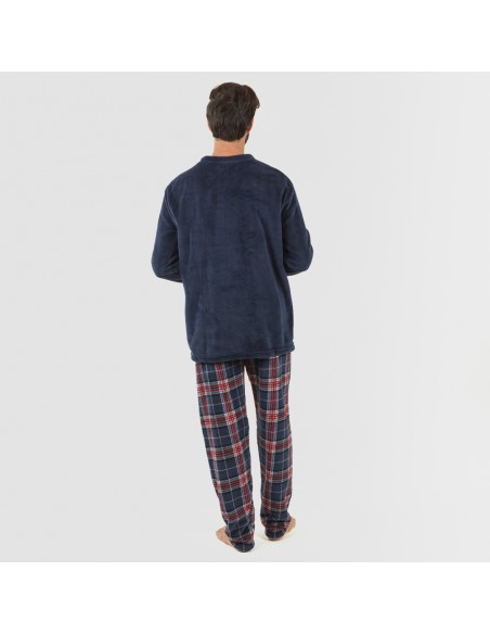 Pijama coral hombre Cuadro Curtis azul marino pijama-coralina