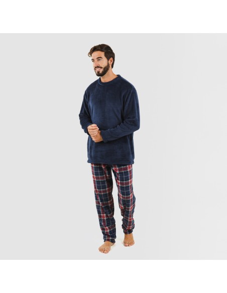 Pijama coral hombre Cuadro Curtis azul marino pijama-coralina