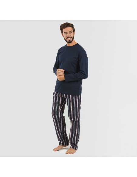 Pijama hombre franela Cronos azul marino pijama-franela